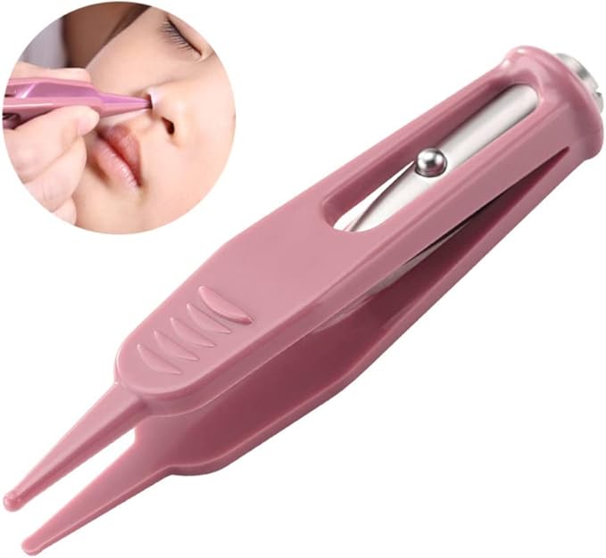 2 Pcs Infant Nose Cleaning Tweezers Round-Head Baby Booger Clips Nose Ear Cleaning Pliers Nose Booger Nippers with LED Light
