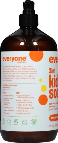 Everyone 3-in-1 Kids Soap, Body Wash, Bubble Bath, Shampoo, 32 Ounce (Pack of 1), Orange Squeeze, made with Essential Oils for Toddlers, tweens and teens