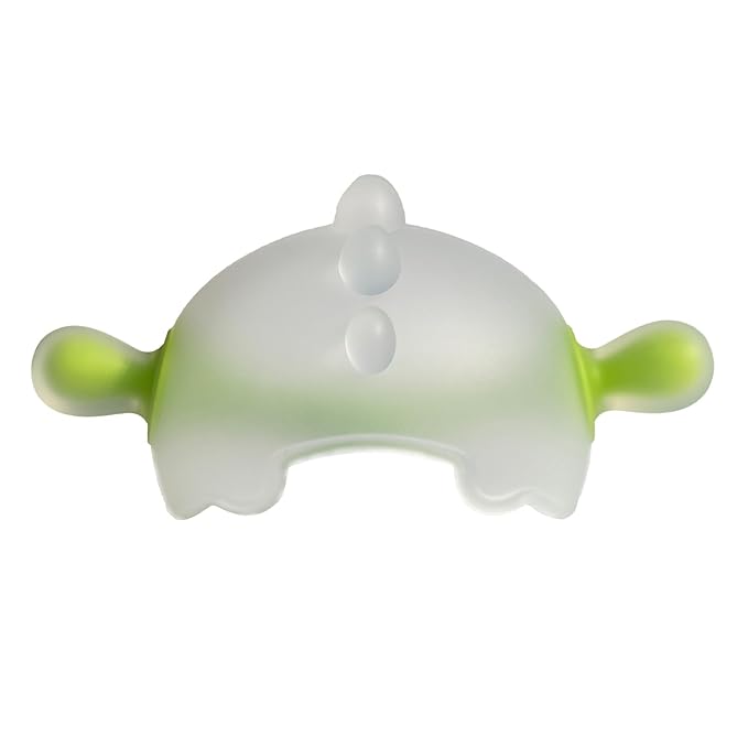 Baby Teething Toy for 0-6 Months – One-Piece Liquid Silicone Teether, Easy-Grip Dinosaur for Soothing Gums, No Glue No Gaps, Lint-Resistant, Dishwasher Safe with Travel Case(Olive White)