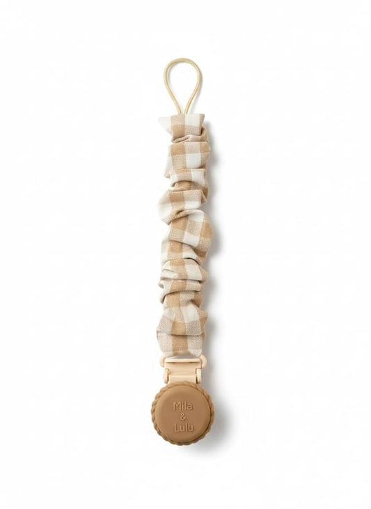 Muslin Cotton - Metal-Free Pacifier Clips, Lightweight and Secure Pacifier Holder for Babies (Hazel Miel) - Mila & Lulu