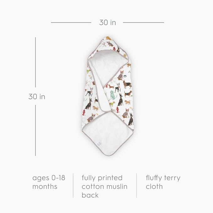 Little Unicorn Premium Infant Hooded Bath Towel| Soft & Absorbent Cotton & Terry Fabric for Newborns (Woof)