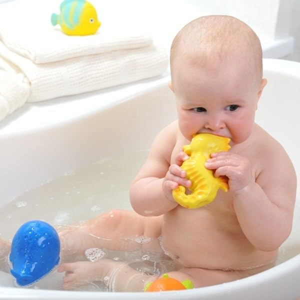 caaocho Pure Natural Rubber Bath Toy - Nalu The Seahorse - Hole Free Bath Toys, BPA Free Bath Toys for Infants, Without Holes Sealed Natural Rubber Baby Toy