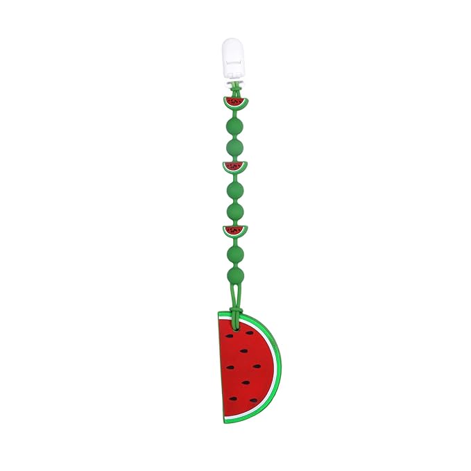 Cute Animal Baby Food Grade Silicone Teether Toy with One Piece Design Pacifier Clip Holder,Teething Pain Relief Toys Gift Set for 3 Months+ Boys and Girls,Freezer Safe,BPA Free (Watermelon)