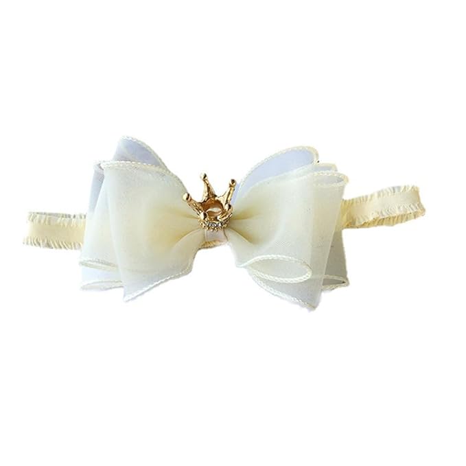 Cute Baby Girl Headband with Lace Bow and Crown Elastic Lace Bow Hair Band Newborn to Toddler Hair Accessory Shower Birthday Party Gift (Ivory, Free)