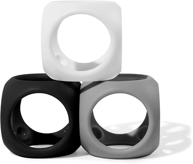 MOLUK Oibo 3-Piece Set - Monochrome | Sensory Stacking Toy, Gripping Ball, and Teether | 100% Silicone Baby Toy for 0+ Months (White, Dark Grey, Black)