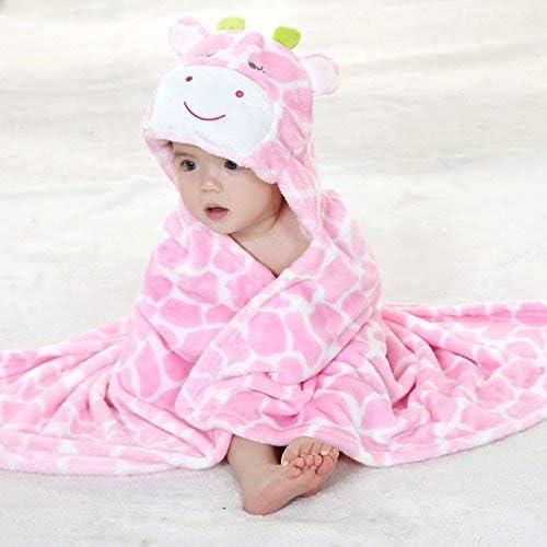 Vauwmsr Baby Hooded Blanket Ultra Soft Warm Newborn Infant Swaddle Wrap Bath Shower Towel, 25.6" x 39.4", Pink