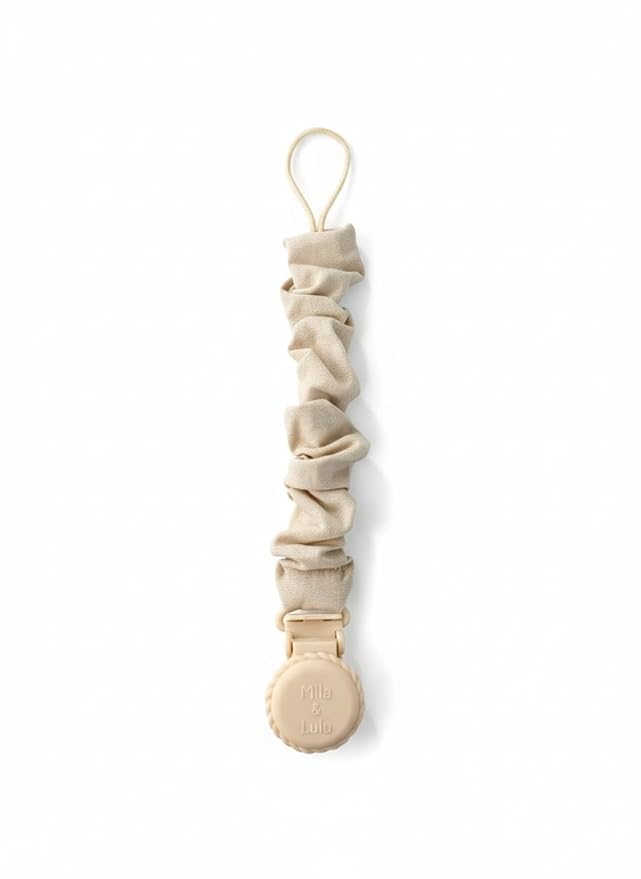 Muslin Cotton - Metal-Free Pacifier Clips, Lightweight and Secure Pacifier Holder for Babies (Beige Toile) - Mila & Lulu