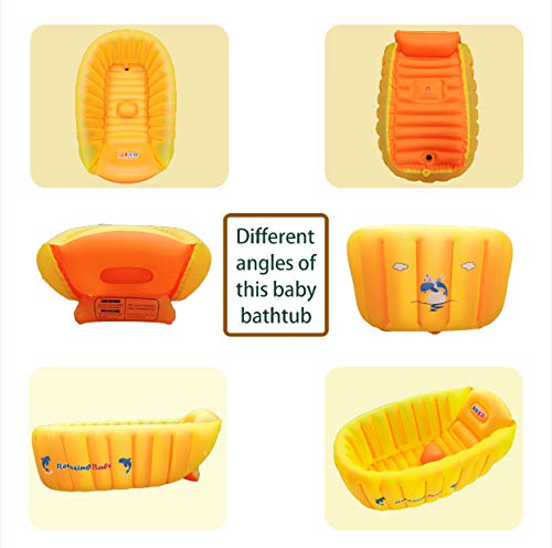 | Inflatable Baby Bathtub,Newborn Bathtub Seat for Infant,Non-Slip Baby Pool for Sitting up,Foldable Toddler Tub Shower,Portable Travel Bath for Kids 0-6 Year (Orange, Animal Print)