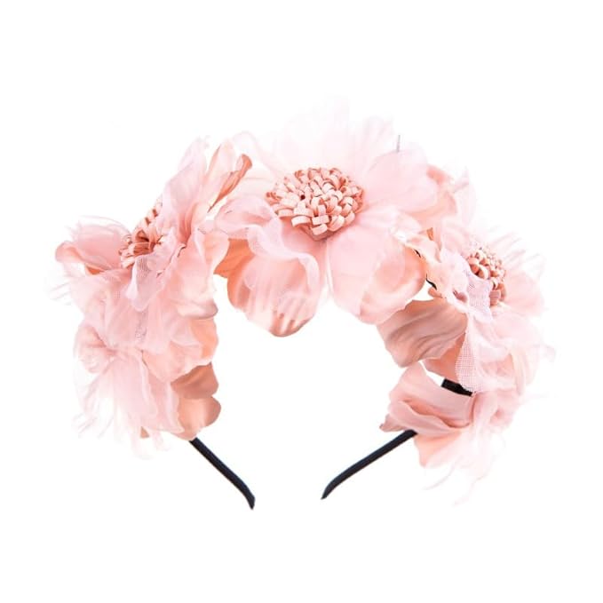 Bethynas Baby Girls Flower Cluster Headband Soft Lace Cloth Floral Head Wear for Wedding Party Cute Flower Hair Band for Toddlers Flower Girls (Pink)