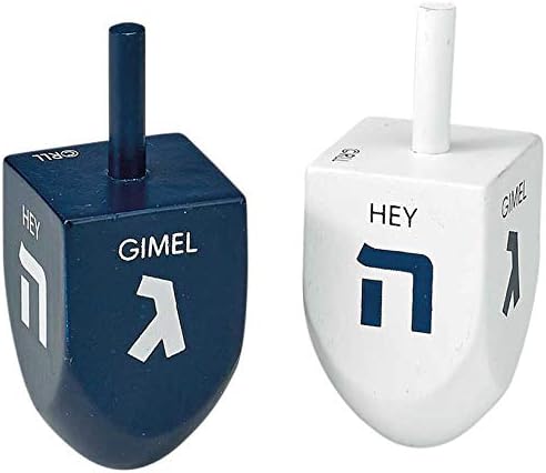 RITE LITE Blue/White Large Wood Dreidels, 2.75", Set of 2/Gift Box