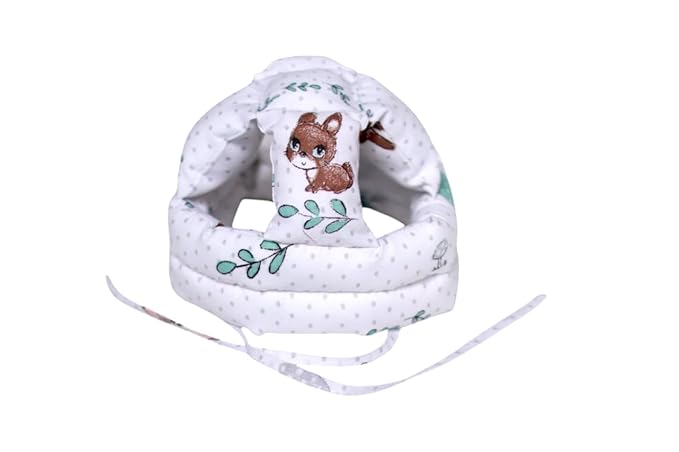 Soft Organic Helmet for Toddlers Learning to Walk, Ages 6–14 Months (Bunny on a White Background)