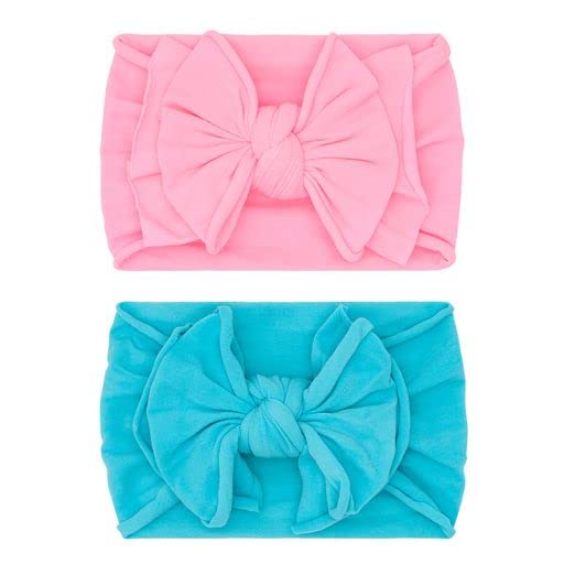 Baby Bling Bows Newborn to Little Girls Hair Bow - FAB-BOW-LOUS Headbands Toddlers Hair Accessories, Made in the USA, One Size (2 Pack - neon pink a boo + neon blue)