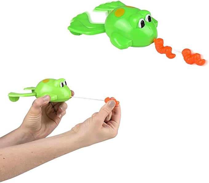 Pull-String Floating Frog Bath Toy for Kids, Bath, Baby Shower, Birthday, Pool Activity, Party Favors, 6.5" Inch (2-Pack)