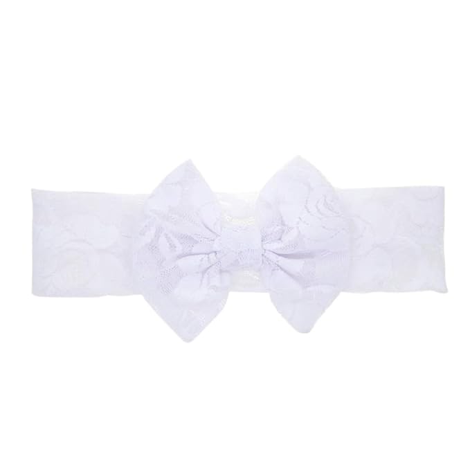 Qiansail Baby Girls Lace Bow Headband Elastics Bow Knot Hairband Headwrap for Newborn Infant Toddlers Kids (White)