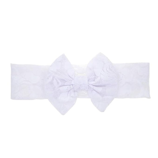 Qiansail Baby Girls Lace Bow Headband Elastics Bow Knot Hairband Headwrap for Newborn Infant Toddlers Kids (White)