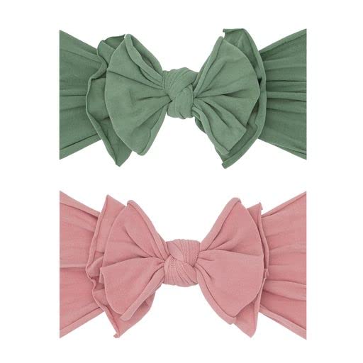Baby Bling Bows Newborn to Little Girls Hair Bow - FAB-BOW-LOUS Headbands Toddlers Hair Accessories, Made in the USA, One Size (2 Pack - Sage + Mauve)
