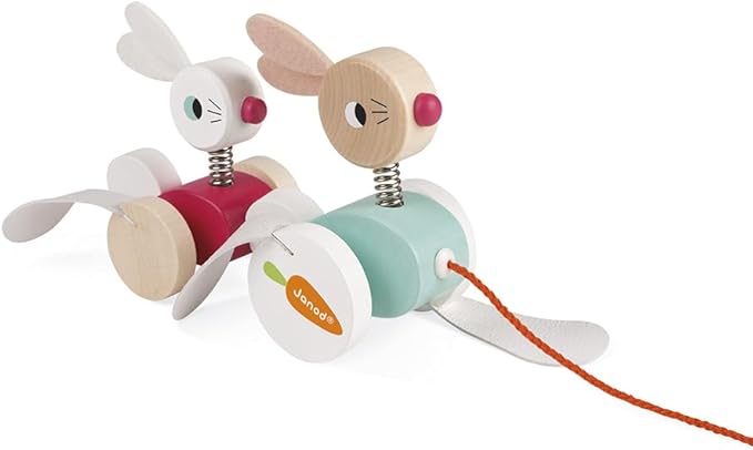 Janod Zigolos Wooden Pull Along Rabbits - Ages 12 Months+ - J08207
