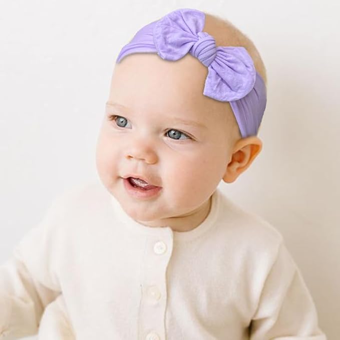 JOYOYO 3 Colors Soft Wide Turban Baby Headbands with 4.5 inches Hair Bow Headbands for Baby Girls Infants Newborn Hair Accessories Toddlers Kids and Children(Pink Purple Purple)