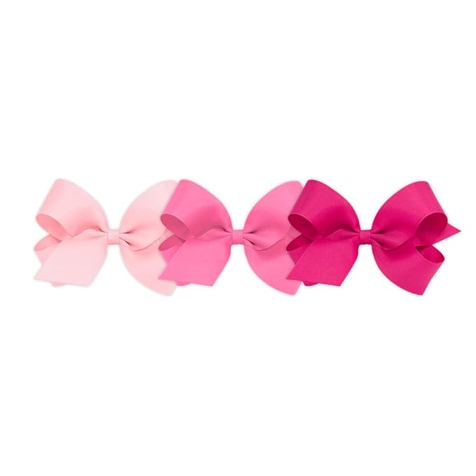 Wee Ones Girls' 3 pc Set Solid Grosgrain Variety Pack on a WeeStay No-Slip Hair Clip, Large, Light Pink, Hot Pink, and Shocking Pink