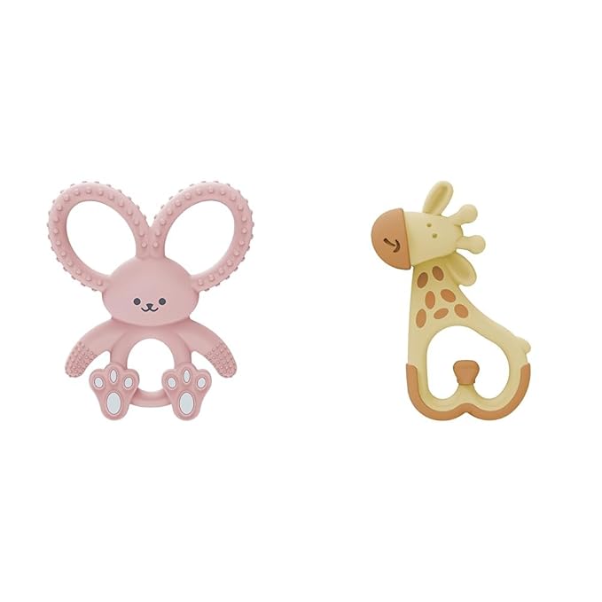 Dr. Brown's Flexees Pink Bunny & Ridgees Giraffe Silicone Baby Teethers, Designed for 3m+ Infants