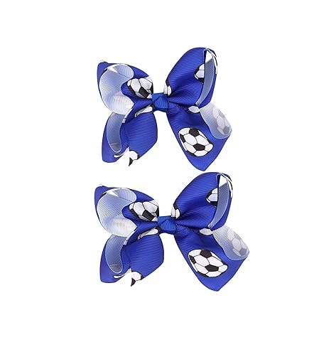 Soccer Hair Accessories, Soccer Hair Bows, Soccer Ball Bow，Soccer Ribbon Bow Hair Clips ，bows Hair Accessories for girls.A (Blue A)