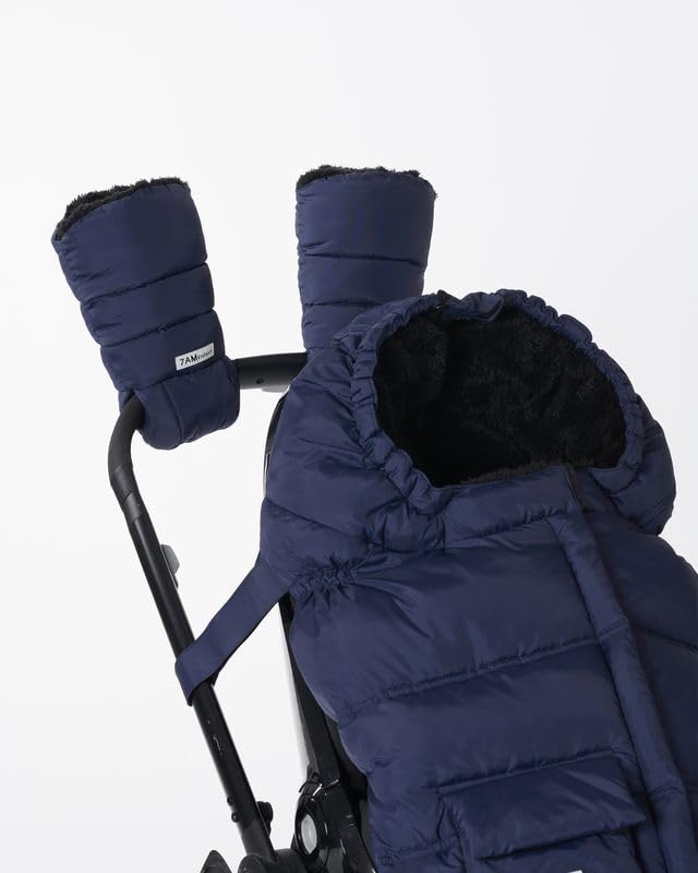 7AM Enfant Stroller Warmmuffs Gloves - Anti-Freeze Stroller Mittens for Handlebars, Water Repellent Hand Warmer Muff for Cold Weather, Plush Lined Stroller Warmmuffs (Navy)
