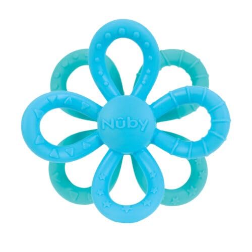 Nuby Fun Loops Teether - Flower-Shaped Infant Teething Toy for Babies - 3+ Months - Blue and Aqua - Easter Basket Stuffer