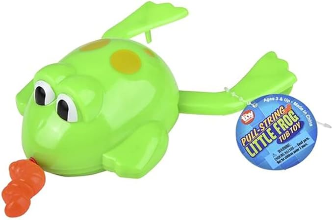 Pull-String Floating Frog Bath Toy for Kids, Bath, Baby Shower, Birthday, Pool Activity, Party Favors, 6.5" Inch (2-Pack)