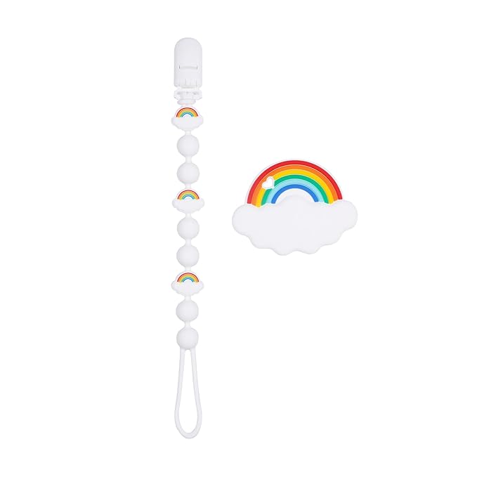 Cute Animal Baby Food Grade Silicone Teether Toy with One Piece Design Pacifier Clip Holder,Teething Pain Relief Toys Gift Set for 3 Months+ Boys and Girls,Freezer Safe,BPA Free (Rainbow)