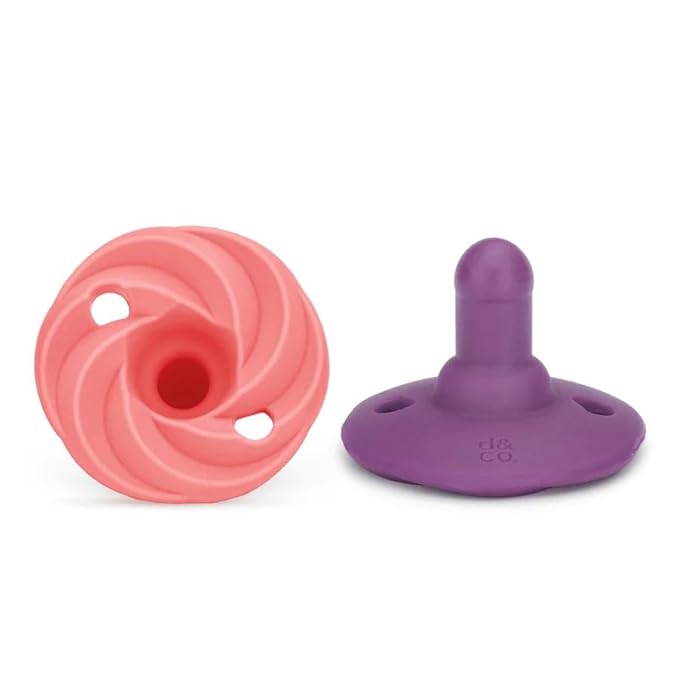 Doodle & Co. Holland Classic Pacifier for New Born Babies | BPA Free Natural Nipple Shape 100% Silicone for Infants | Helps Promote Healthy Oral Development | 0-3 Months | Peach/Plum