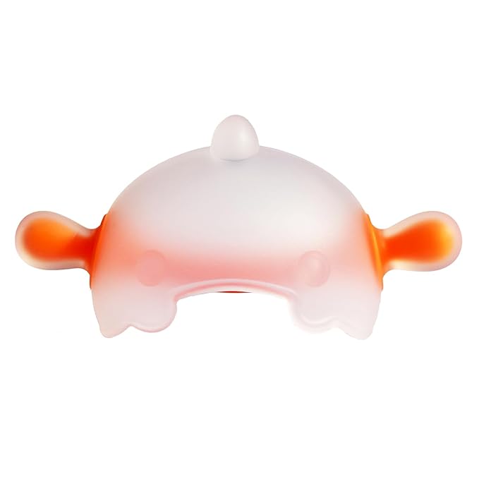 Baby Chew Toy for 6-12 Months – One-Piece Liquid Silicone Teether, No Glue No Gaps, Easy-Grip Dinosaur for On-the-Go Teething Relief, Includes Travel Case(Orange White)