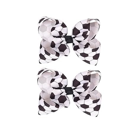Soccer Hair Accessories, Soccer Hair Bows, Soccer Ball Bow，Soccer Ribbon Bow Hair Clips ，bows Hair Accessories for girls.A (White A)