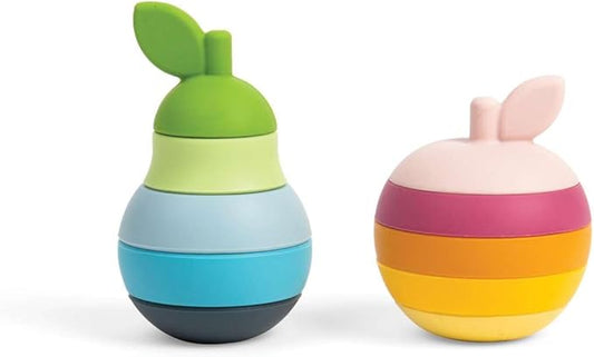 Bigjigs Toys Stacking Apple & Pear - 10 Piece Baby Stacking Toy, Silicone Baby Stacking Rings, Teething Toys, Montessori Toys for Babies