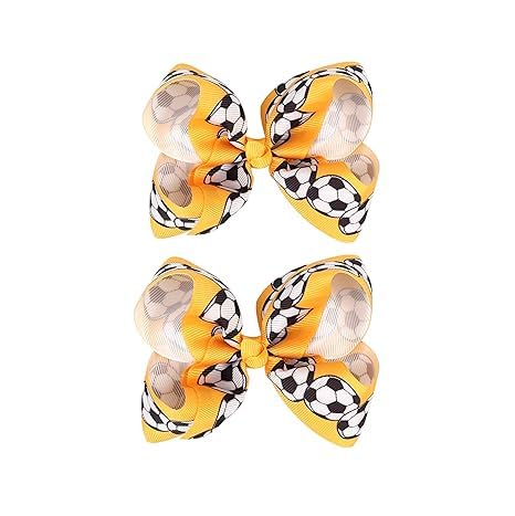 Soccer Hair Accessories, Soccer Hair Bows, Soccer Ball Bow，Soccer Ribbon Bow Hair Clips ，bows Hair Accessories for girls.A (yellow)