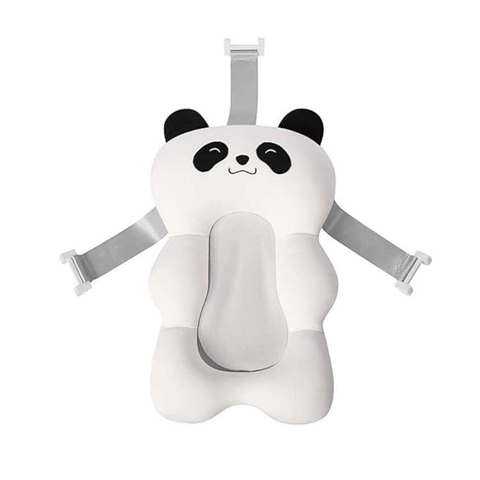 Cute Panda Newborn Baby Bath Mat Floating Foam Baby Tub Pillow Adjustable Non-Slip Bath Seat Pad Bath Cushion for Bathtub for 0-18 Months
