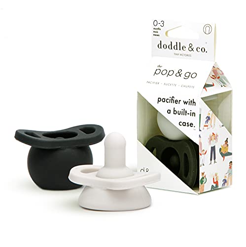Doodle & Co. Pop & Go Pacifier for New Born Babies with Built-in Case | Pinch to Close Version | 100% Silicone for Infants | Helps Promote Oral Development | Plastic Free