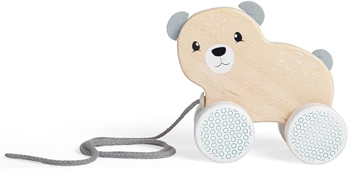 Bigjigs Toys FSC Certified Bear Pull Along Toy - Eco-Friendly Wooden Bear with Felt Ears & Tail and Grey Pull Cord, Quality Pull Along Toys for 1 Year Olds, Wooden Baby Toys