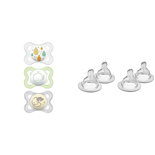 MAM Variety Pack Baby Pacifier, Includes 3 Types of Pacifiers, Nipple Shape Helps Promote Healthy & Bottle Nipples Slow Flow Nipple Level 1, for Newborns and Older