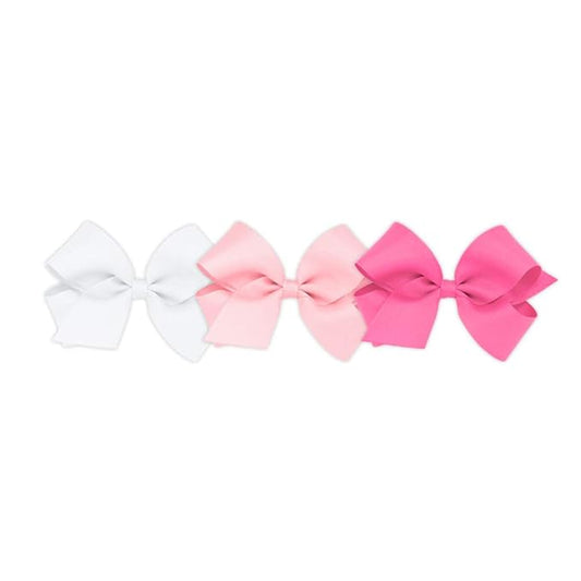 Wee Ones Girls' 3 pc Set Solid Grosgrain Variety Pack on a WeeStay No-Slip Hair Clip, Medium, White, Light Pink, and Hot Pink