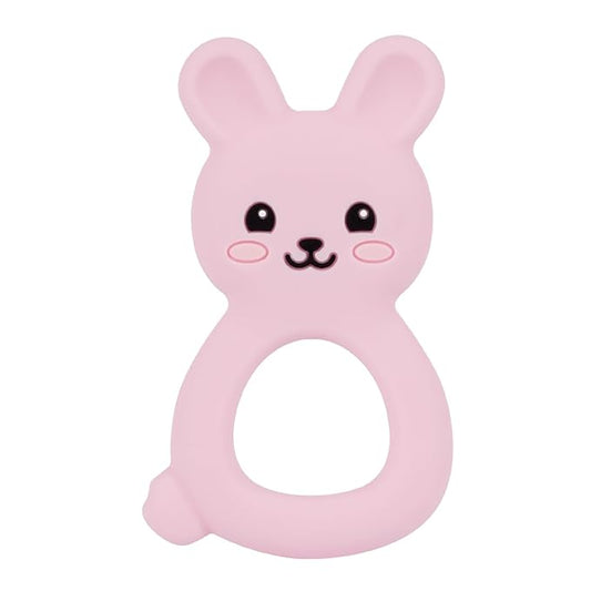 Baby Bunny Teether, Food-Grade Silicone Toy for Infants 3–12 Months, Easy-Grip Chew Toy with Textured Ears for Sensory Exploration, Freezable & Dishwasher Safe (Pink)