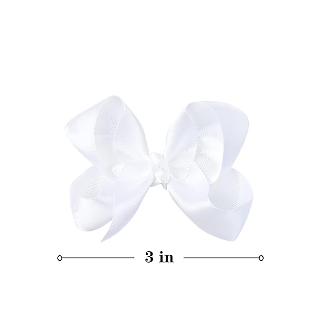 3 Inch Satin Bow for Little Girls - 2 Pcs (White)