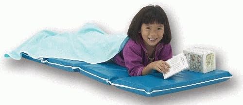 KinderMat, Jr. Daydreamer 2" Thick Rest Mat, 4-Section Rest Mat, 44" x 19" x 2", Blue/Teal with Grey Binding, Great for School, Daycare, Travel, and Home, Made in The USA