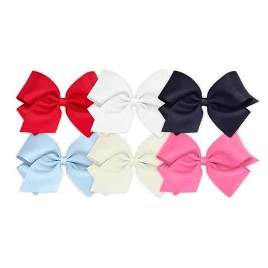 Wee Ones Girls' 6 Piece Set of Bows, Solid Grosgrain Variety Pack on a WeeStay No-Slip Hair Clip, King, Blue,Navy,Pink,Red,White