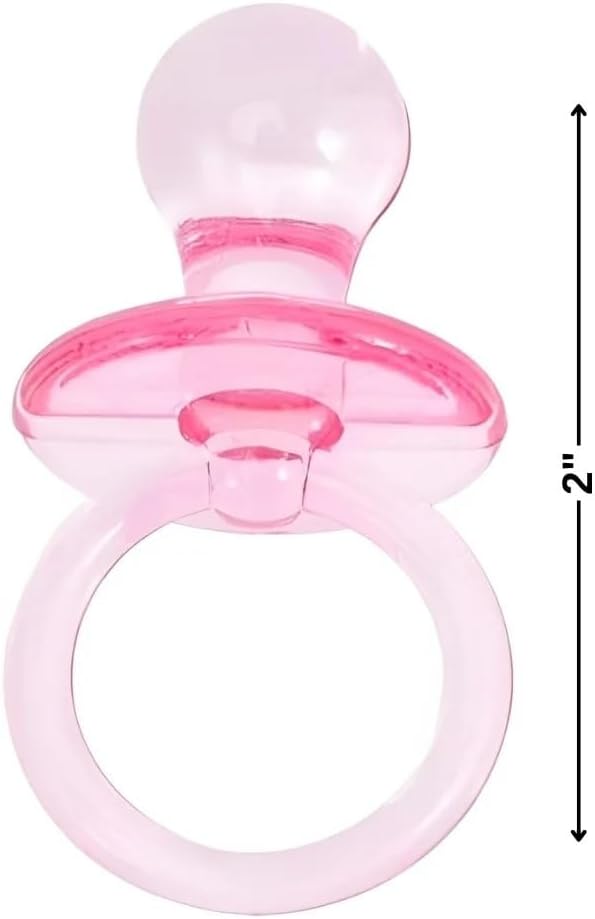 Pink Acrylic Crystal Pacifier Favors - 4 Pieces, 2'' - Adorable Party Decorations for Baby Showers and Gender Reveals