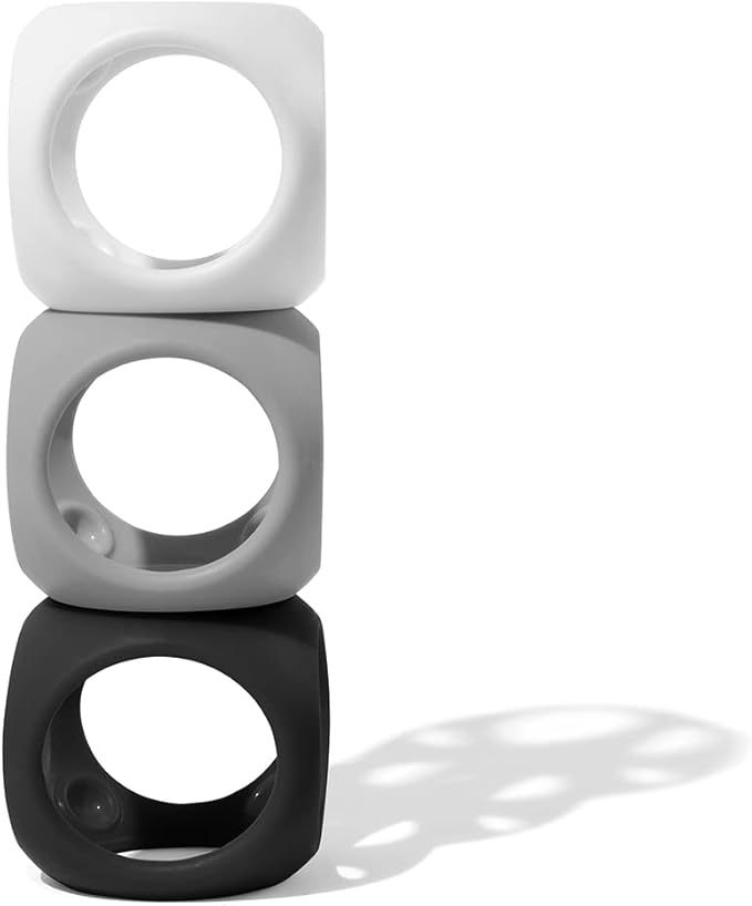 MOLUK Oibo 3-Piece Set - Monochrome | Sensory Stacking Toy, Gripping Ball, and Teether | 100% Silicone Baby Toy for 0+ Months (White, Dark Grey, Black)