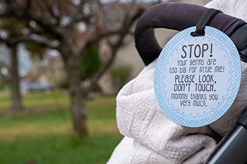 Three Little Tots Baby No Touch Sign - No Touching Baby Car Seat and Stroller Sign - Blue, Flower Style - Plastic, Small Signage (12 x 18) inch - Personal Use