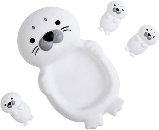 4-in-1 Seal Bathtub Toys | Mother-Baby Floating & Nesting Set | Easy-Clean Non-Toxic Rubber | Fun Montessori Bath-Time Gift for Boys & Girls