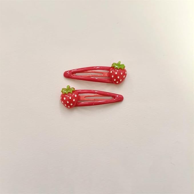 Strawberry Snap Clips Baby Girls Fruit Hair Bow Clips Strawberry Hair Ring Tie BBW24 (6 Pcs-C2)