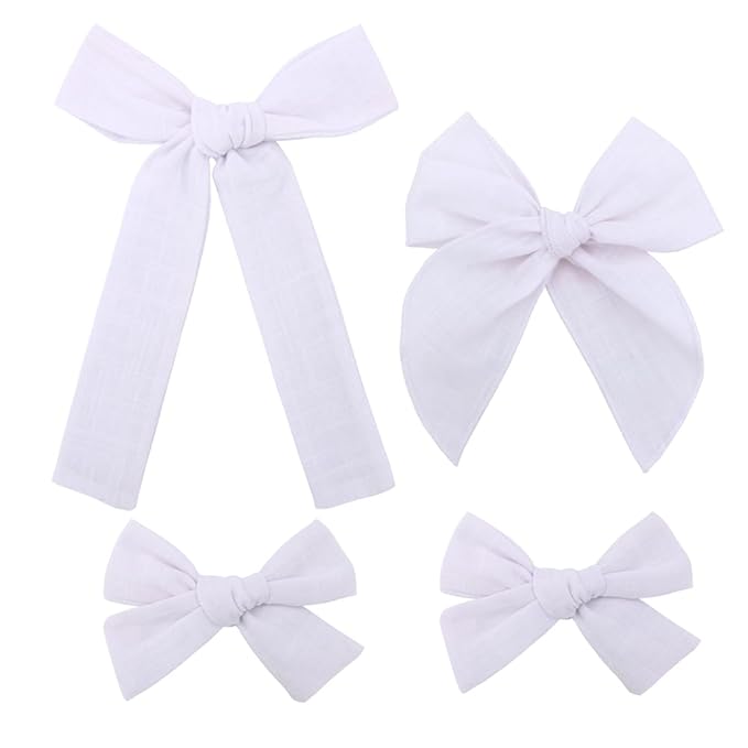 3 Styles Hair Bow Clips for Little Girls Toddler Baby Mom Women Hair Barrettes Accessories 4 Pcs Cotton Linen Bows White