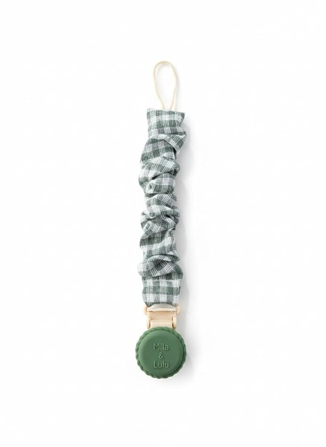 Muslin Cotton - Metal-Free Pacifier Clips, Lightweight and Secure Pacifier Holder for Babies (Olive Graine) - Mila & Lulu